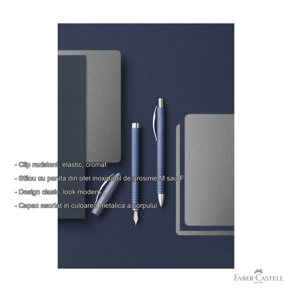Stilou Faber-Castell Essentio Aluminium, penita otel inoxidabil M, design clasic modern, albastru [2]