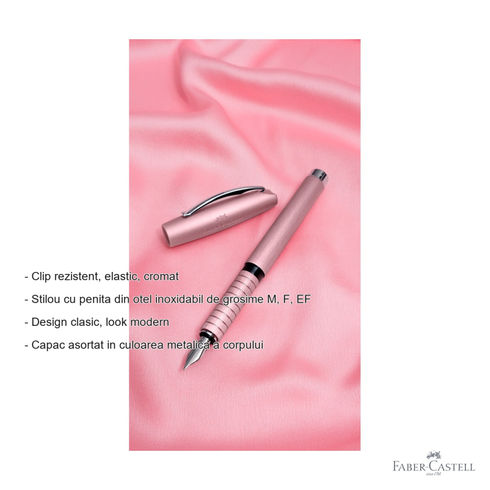 Stilou Faber-Castell Essentio Aluminium Rose, penita EF din otel inoxidabil, design clasic modern [2]