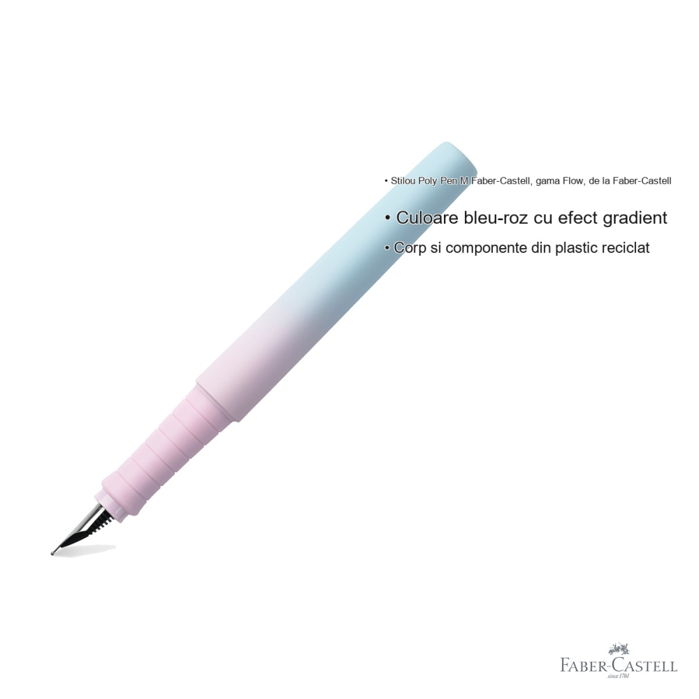 Stilou Faber-Castell Flow Poly Pen, varf M, culoare bleu-roz gradient, plastic reciclat, scriere lina si ergonomica [3]