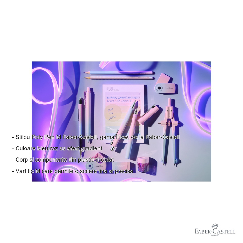 Stilou Faber-Castell Flow Poly Pen, varf M, culoare bleu-roz gradient, plastic reciclat, scriere lina si ergonomica [2]