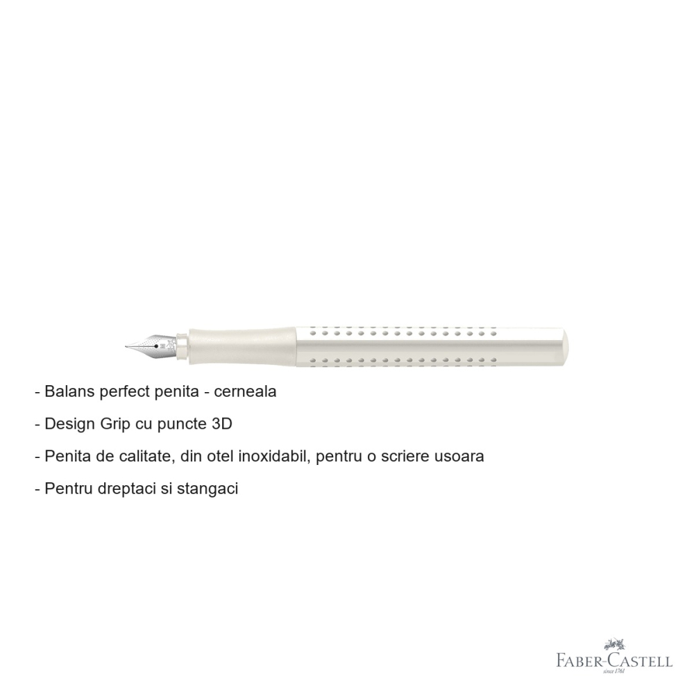 Stilou Faber-Castell Grip 2010 alb cocos, penita din otel inoxidabil marime M, pentru dreptaci si stangaci [2]