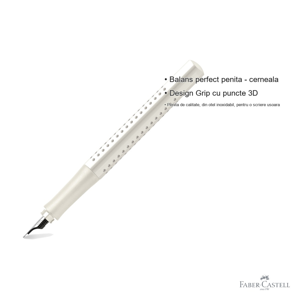 Stilou Faber-Castell Grip 2010 alb cocos, penita fina din otel inoxidabil, pentru dreptaci si stangaci [3]