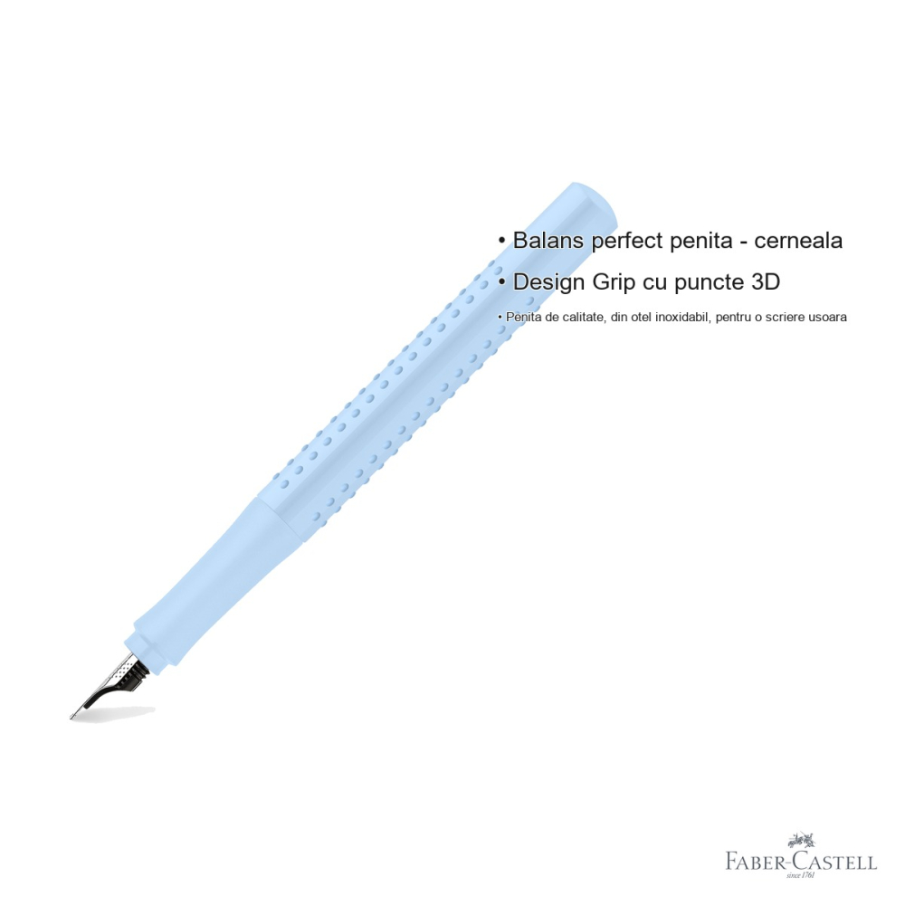 Stilou Faber-Castell Grip 2010 Blue Sky, penita otel inoxidabil, pentru dreptaci si stangaci [3]