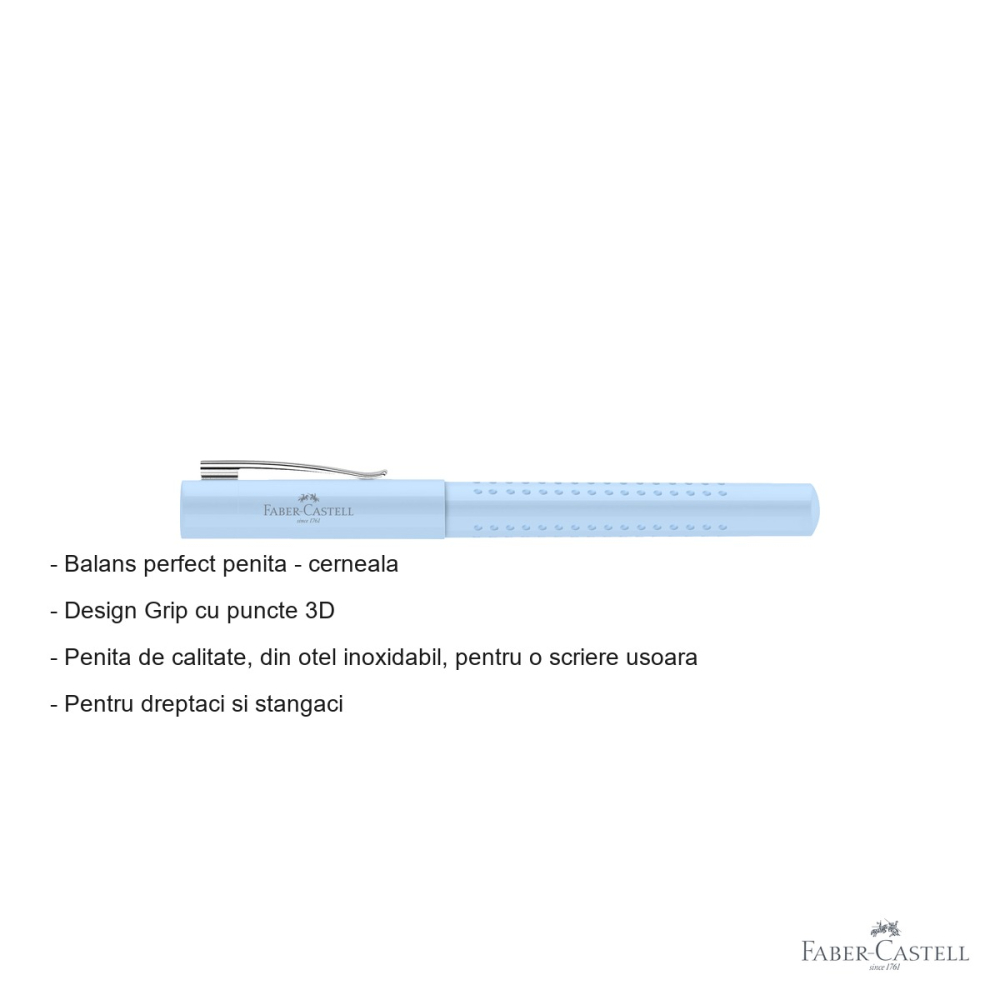 Stilou Faber-Castell Grip 2010 Blue Sky, penita otel inoxidabil, pentru dreptaci si stangaci [2]