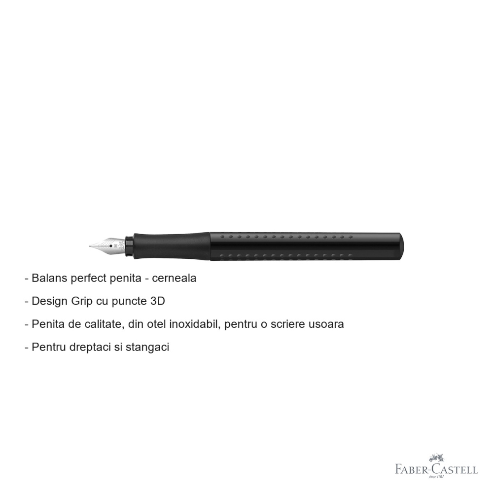 Stilou Faber-Castell Grip 2010 negru, penita M din otel inoxidabil, pentru dreptaci si stangaci [2]