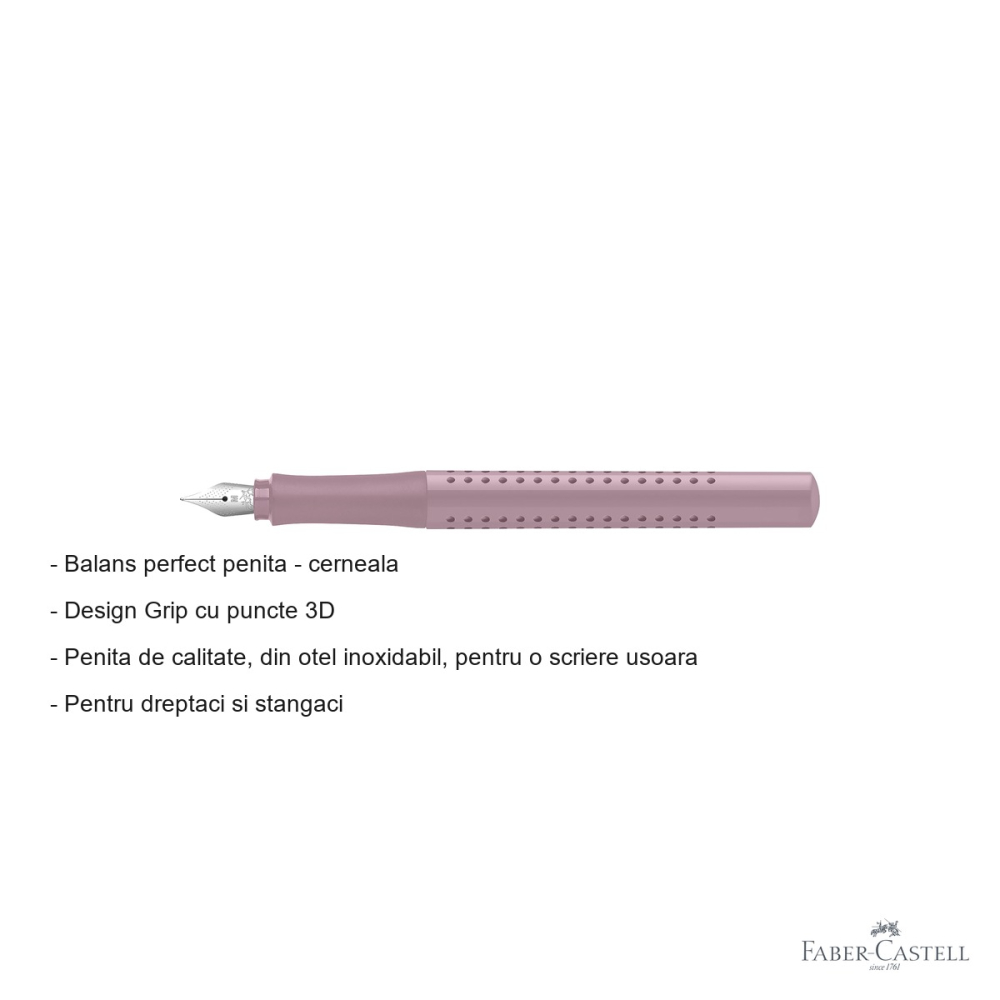 Stilou Faber-Castell Grip 2010 Rose, penita din otel inoxidabil, pentru dreptaci si stangaci [2]