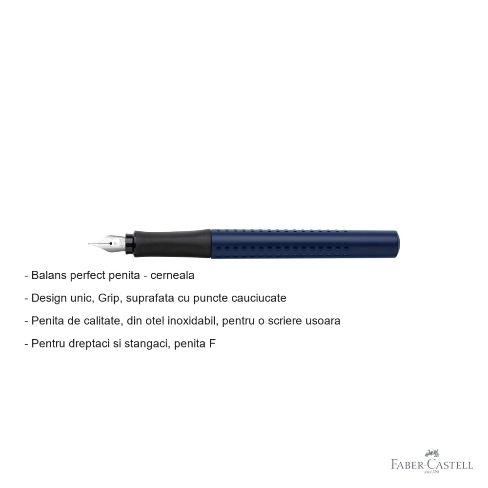 Stilou Faber-Castell Grip 2011 albastru clasic, penita F din otel inoxidabil, pentru dreptaci si stangaci [2]