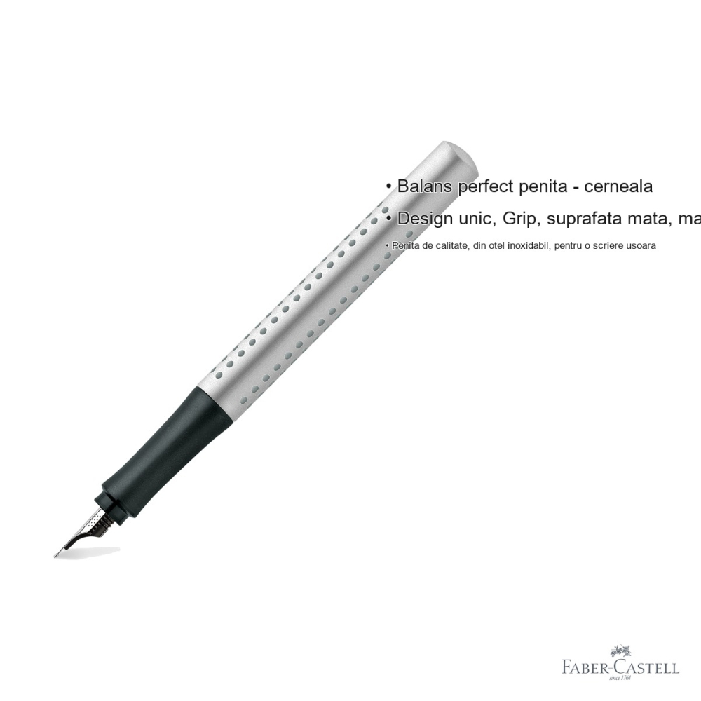 Stilou Faber-Castell Grip 2011 argintiu, penita M din otel inoxidabil, pentru dreptaci si stangaci [3]