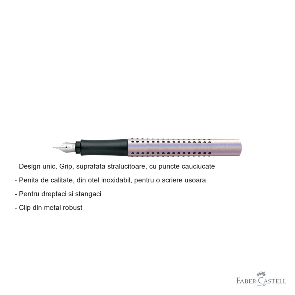Stilou Faber-Castell Grip 2011 Glam Pearl, penita din otel inoxidabil, pentru dreptaci si stangaci [2]