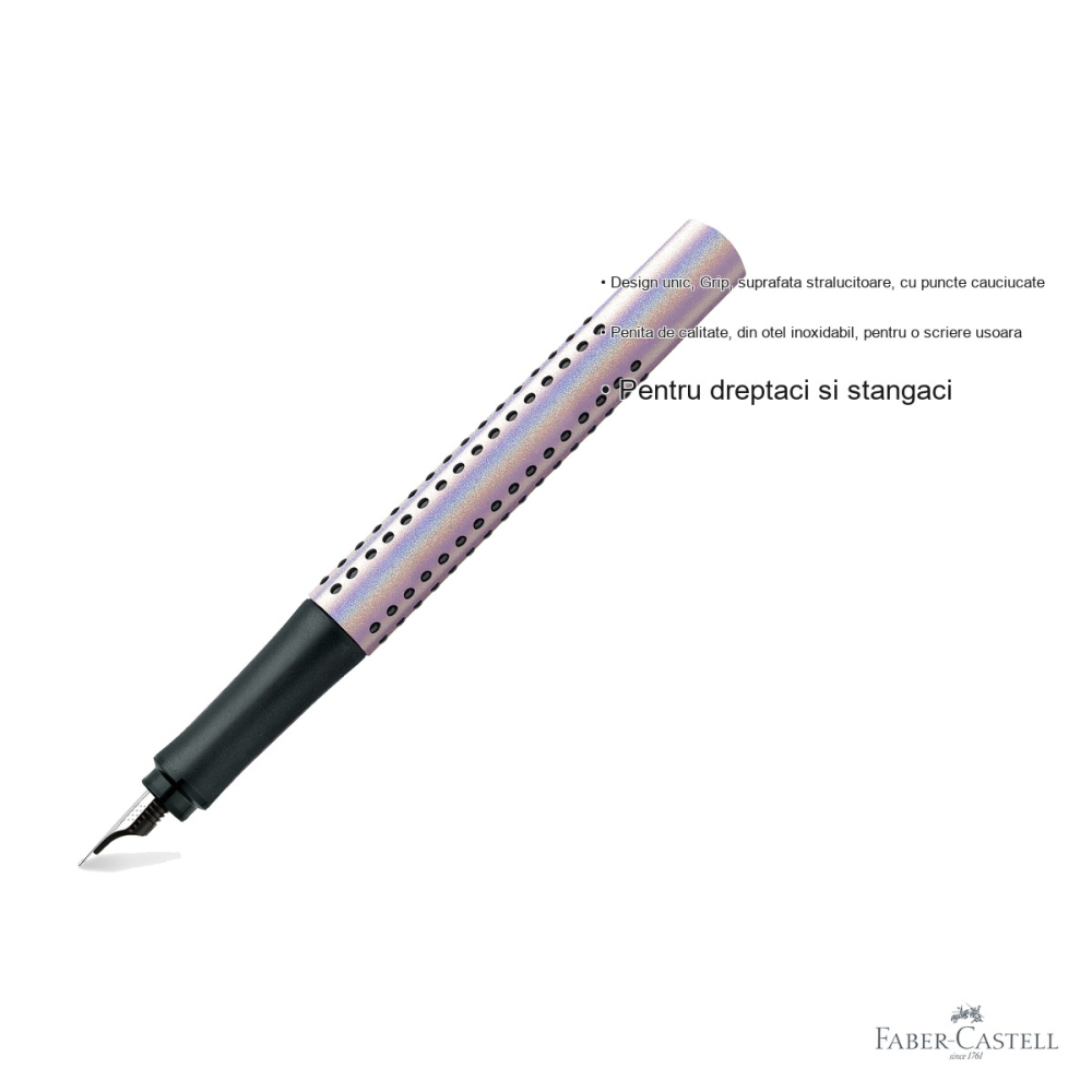 Stilou Faber-Castell Grip 2011 Glam Pearl, penita otel inoxidabil, pentru dreptaci si stangaci [3]