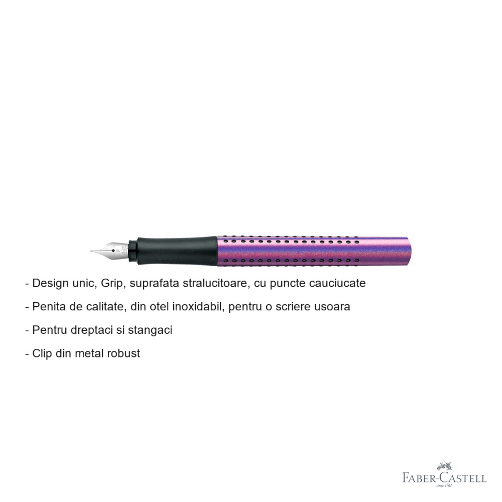 Stilou Faber-Castell Grip 2011 Glam Violet, penita otel inoxidabil, pentru dreptaci si stangaci [2]