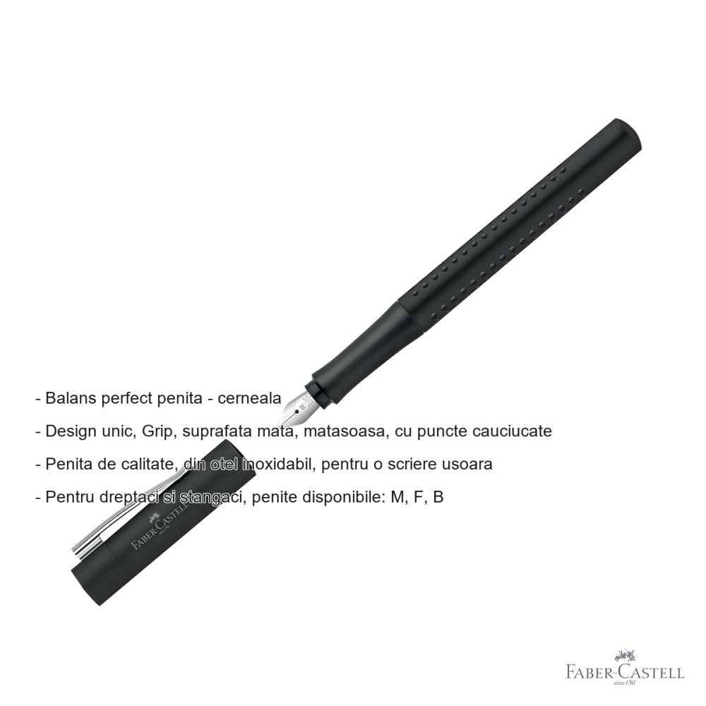 Stilou Faber-Castell Grip 2011 negru, penita M din otel inoxidabil, pentru dreptaci si stangaci [2]