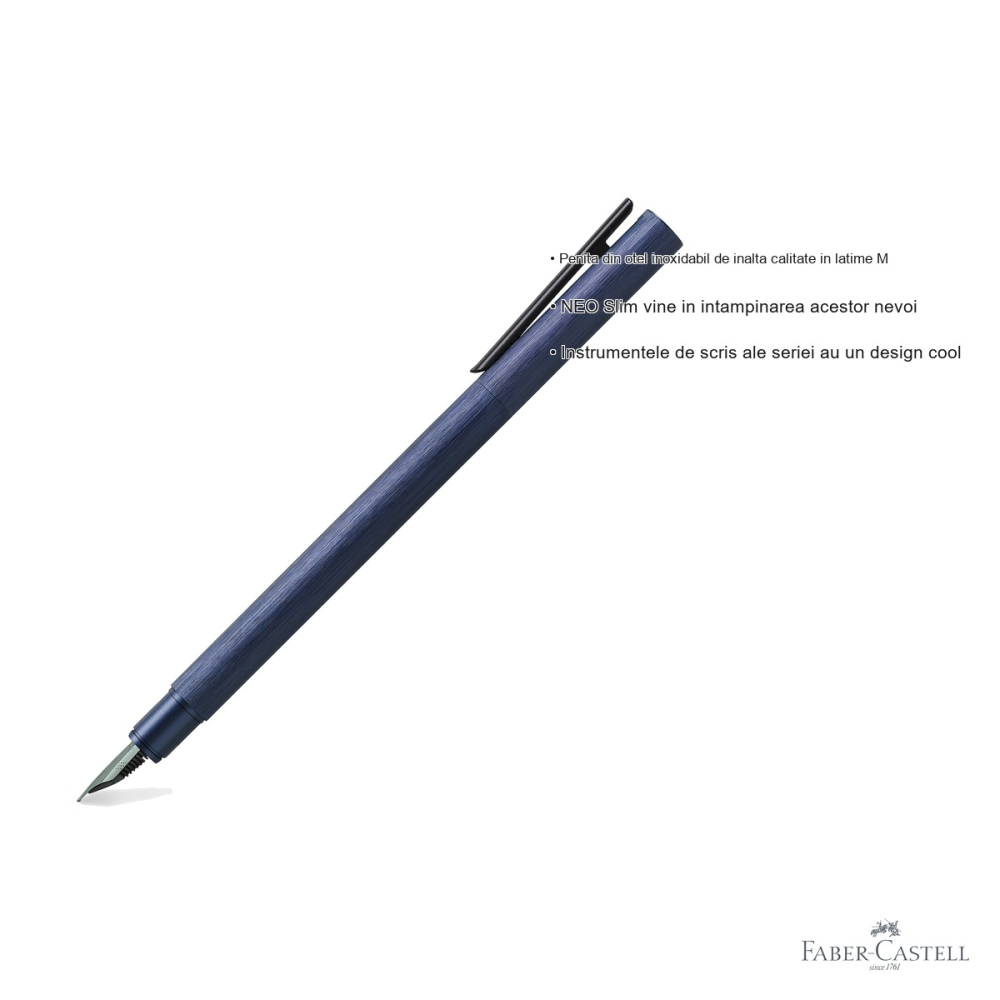 Stilou Faber-Castell Neo Slim din aluminiu anodizat albastru, penita M din otel inoxidabil, pentru profesionisti [3]