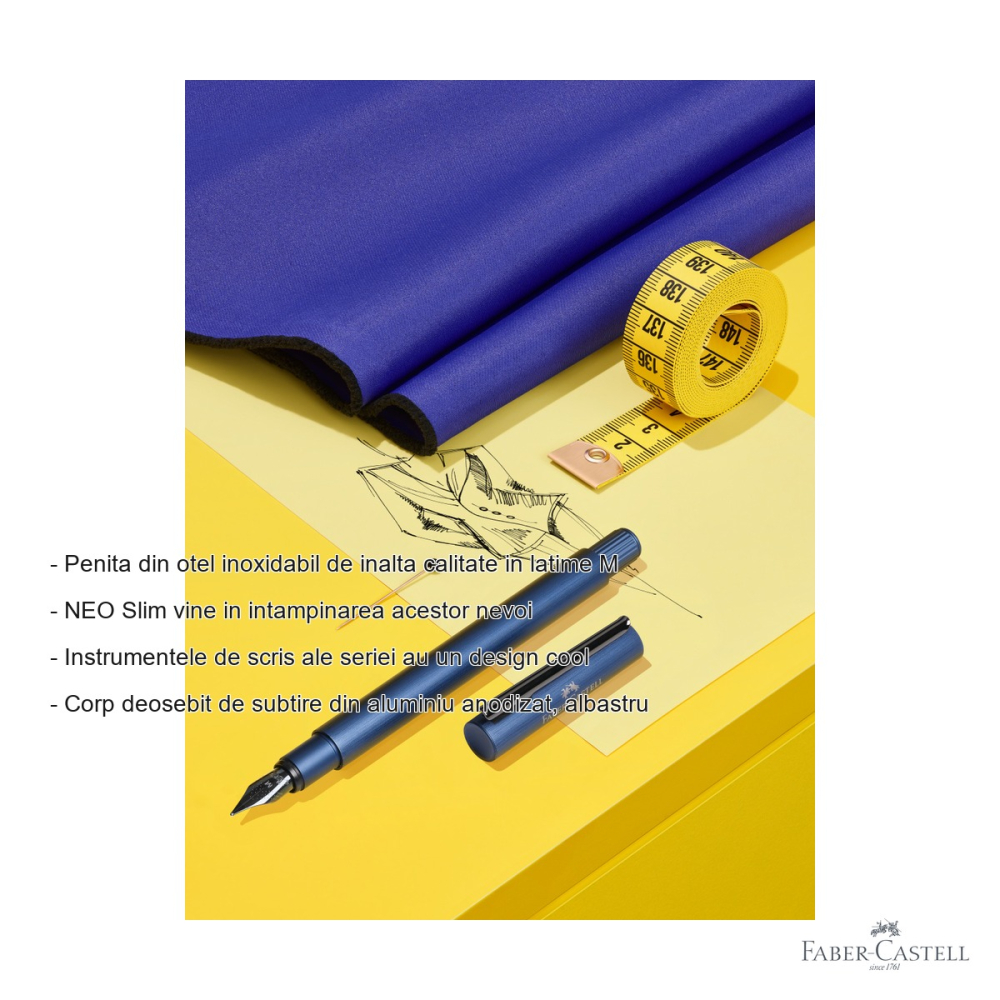 Stilou Faber-Castell Neo Slim din aluminiu anodizat albastru, penita M din otel inoxidabil, pentru profesionisti [2]
