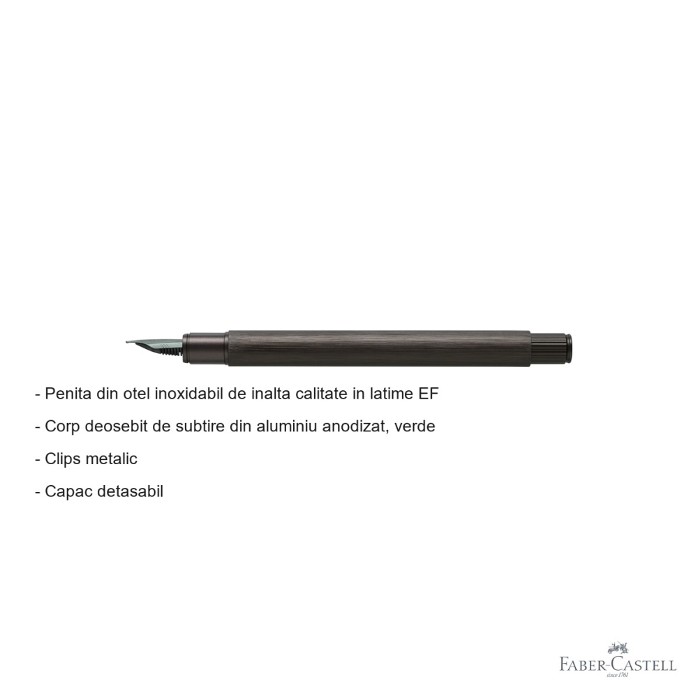 Stilou Faber-Castell Neo Slim din aluminiu anodizat negru, penita EF din otel inoxidabil, pentru profesionisti [2]