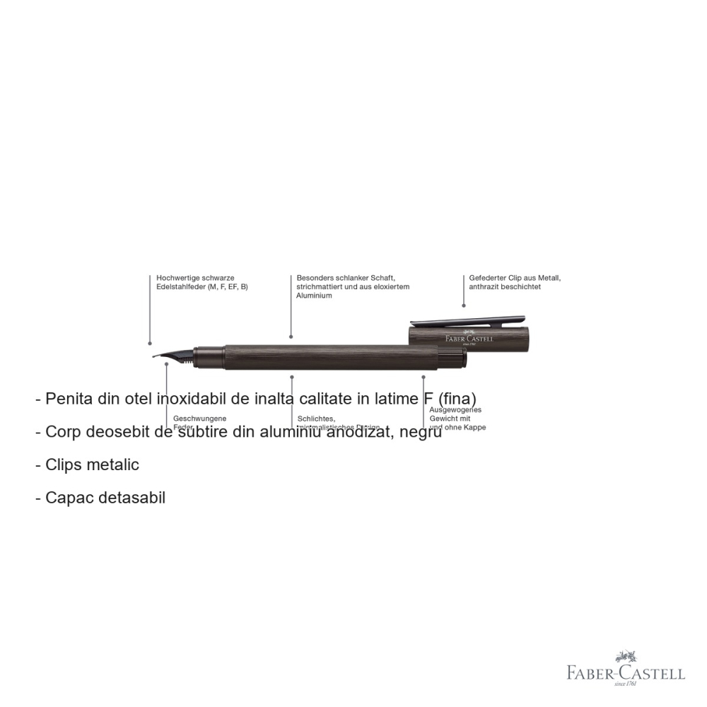 Stilou Faber-Castell Neo Slim din aluminiu anodizat negru, penita fina F, pentru profesionisti [2]