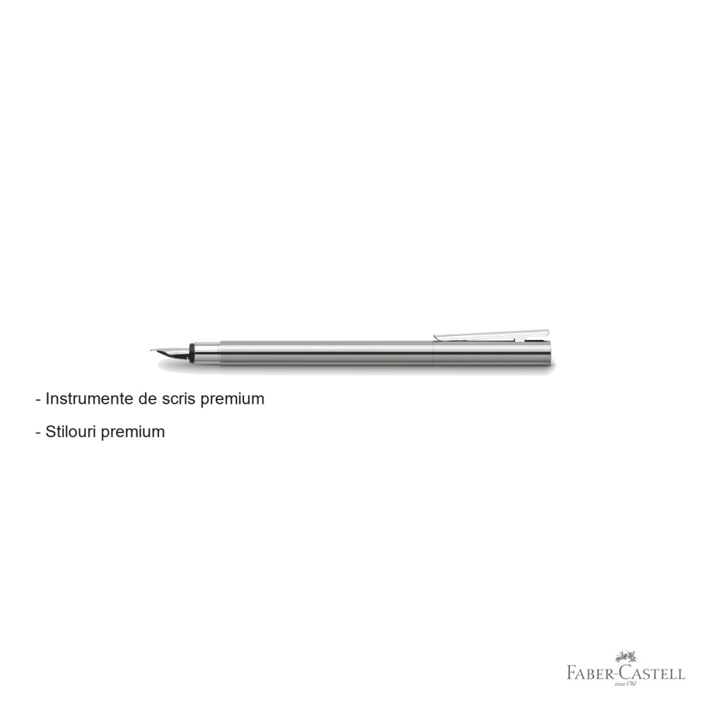 Stilou Faber-Castell Neo Slim Metal, corp subtire lucios cromat, penita din otel inoxidabil, pentru profesionisti [2]