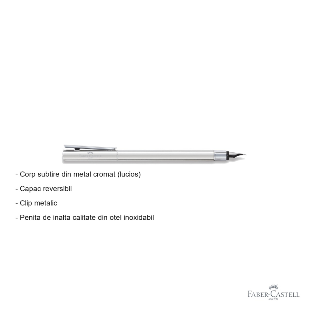 Stilou Faber-Castell Neo Slim Metal lucios, penita EF din otel inoxidabil, pentru scriere premium [2]