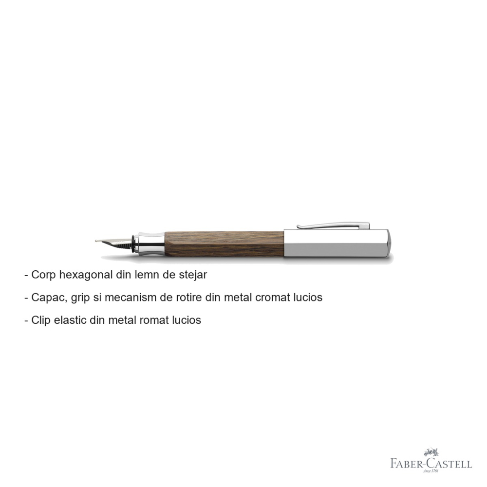 Stilou Faber-Castell Ondoro din lemn de stejar, penita otel inoxidabil, corp hexagonal, pentru scriere de calitate [2]