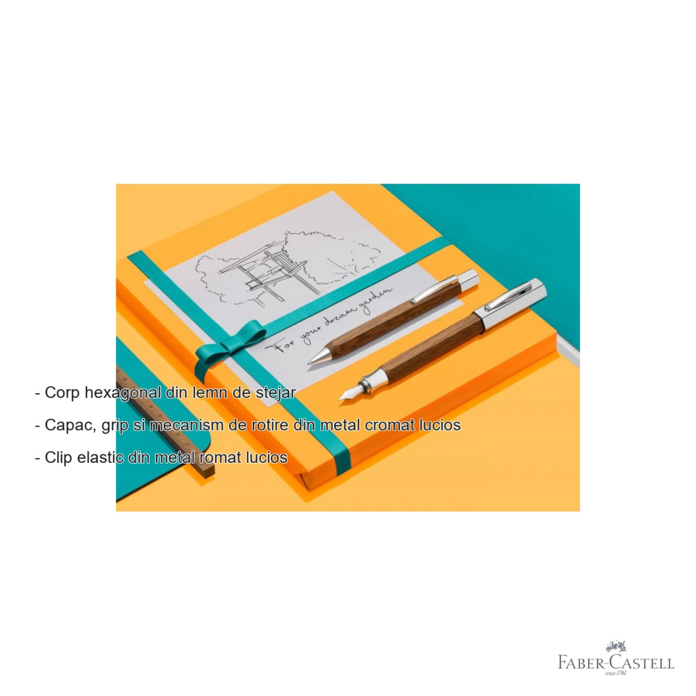 Stilou Faber-Castell Ondoro din lemn de stejar, penita otel inoxidabil, corp hexagonal, pentru scriere premium [2]