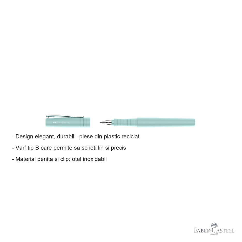 Stilou Faber-Castell Poly Pen, varf B, culoare bleu Caraibe, pentru scriere lina si precisa [2]