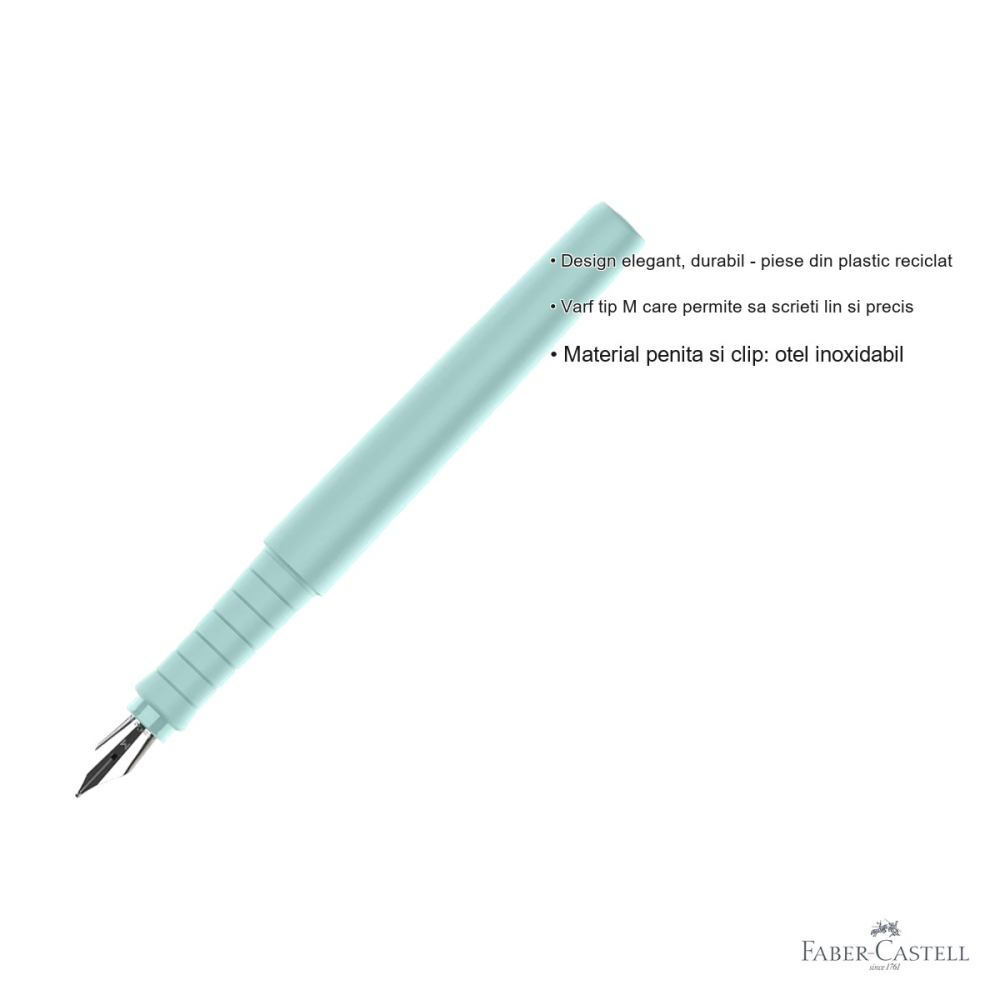 Stilou Faber-Castell Poly Pen, varf M, culoare bleu Caraibe, grip anti-alunecare, pentru scris elegant [3]