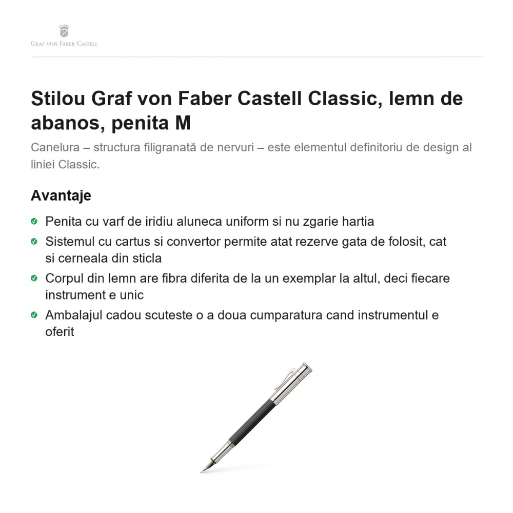 Stilou Graf von Faber Castell Classic, lemn de abanos, penita M [2]