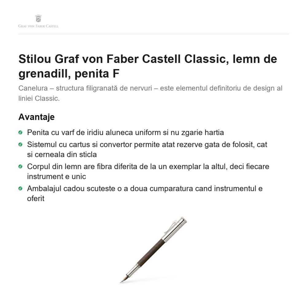 Stilou Graf von Faber Castell Classic, lemn de grenadill, penita F [2]