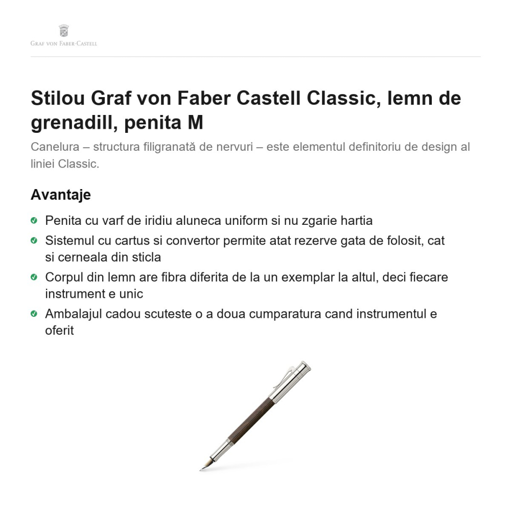 Stilou Graf von Faber Castell Classic, lemn de grenadill, penita M [2]