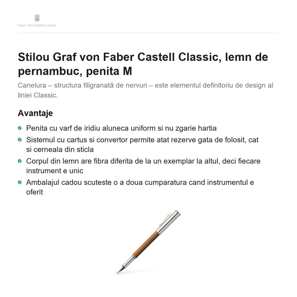 Stilou Graf von Faber Castell Classic, lemn de pernambuc, penita M [2]