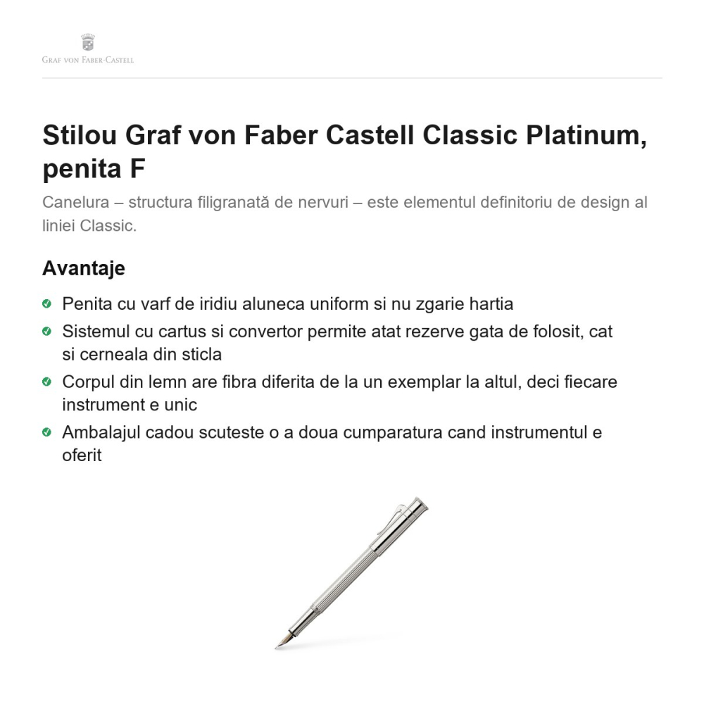 Stilou Graf von Faber Castell Classic Platinum, penita F [2]