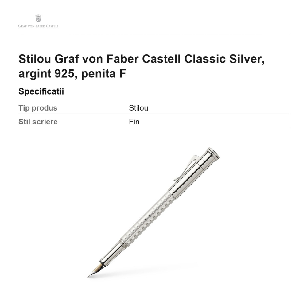 Stilou Graf von Faber Castell Classic Silver, argint 925, penita F [3]