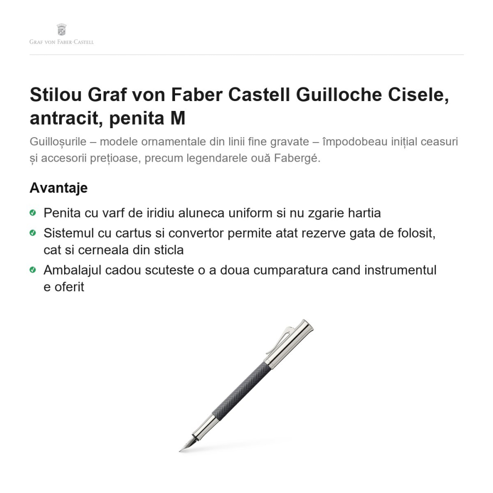 Stilou Graf von Faber Castell Guilloche Cisele, antracit, penita M [2]