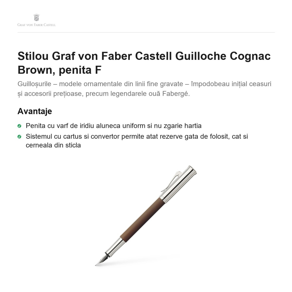 Stilou Graf von Faber Castell Guilloche Cognac Brown, penita F [2]