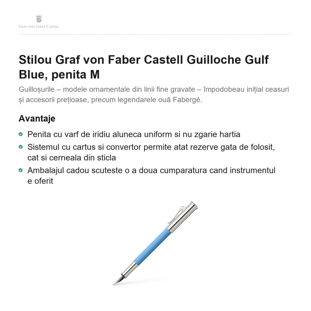 Stilou Graf von Faber Castell Guilloche Gulf Blue, penita M [2]