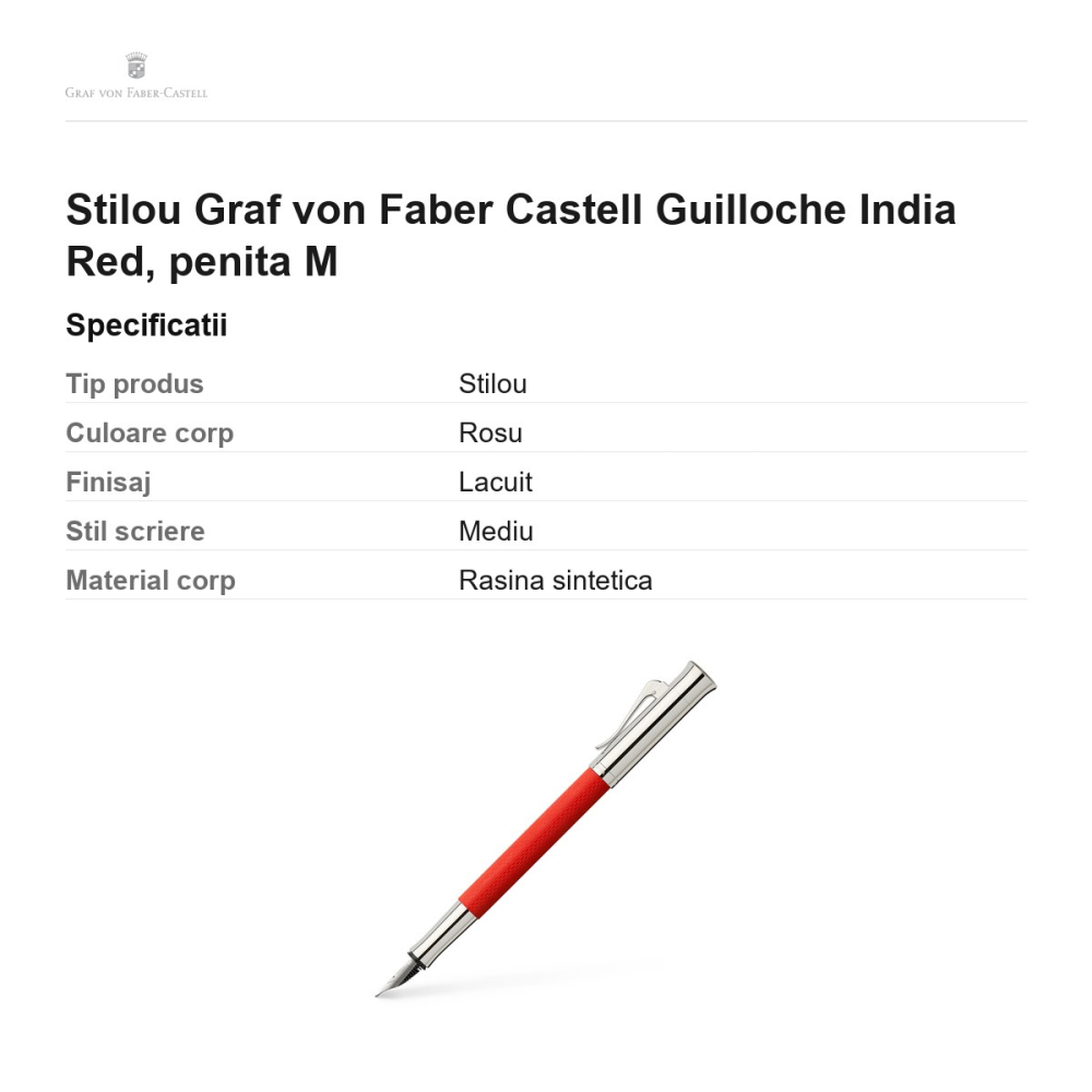 Stilou Graf von Faber Castell Guilloche India Red, penita M [3]
