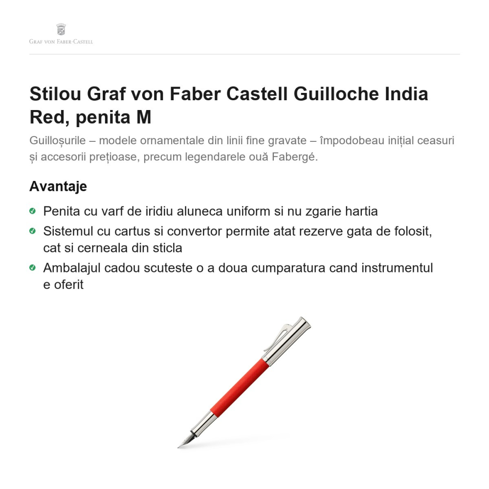 Stilou Graf von Faber Castell Guilloche India Red, penita M [2]