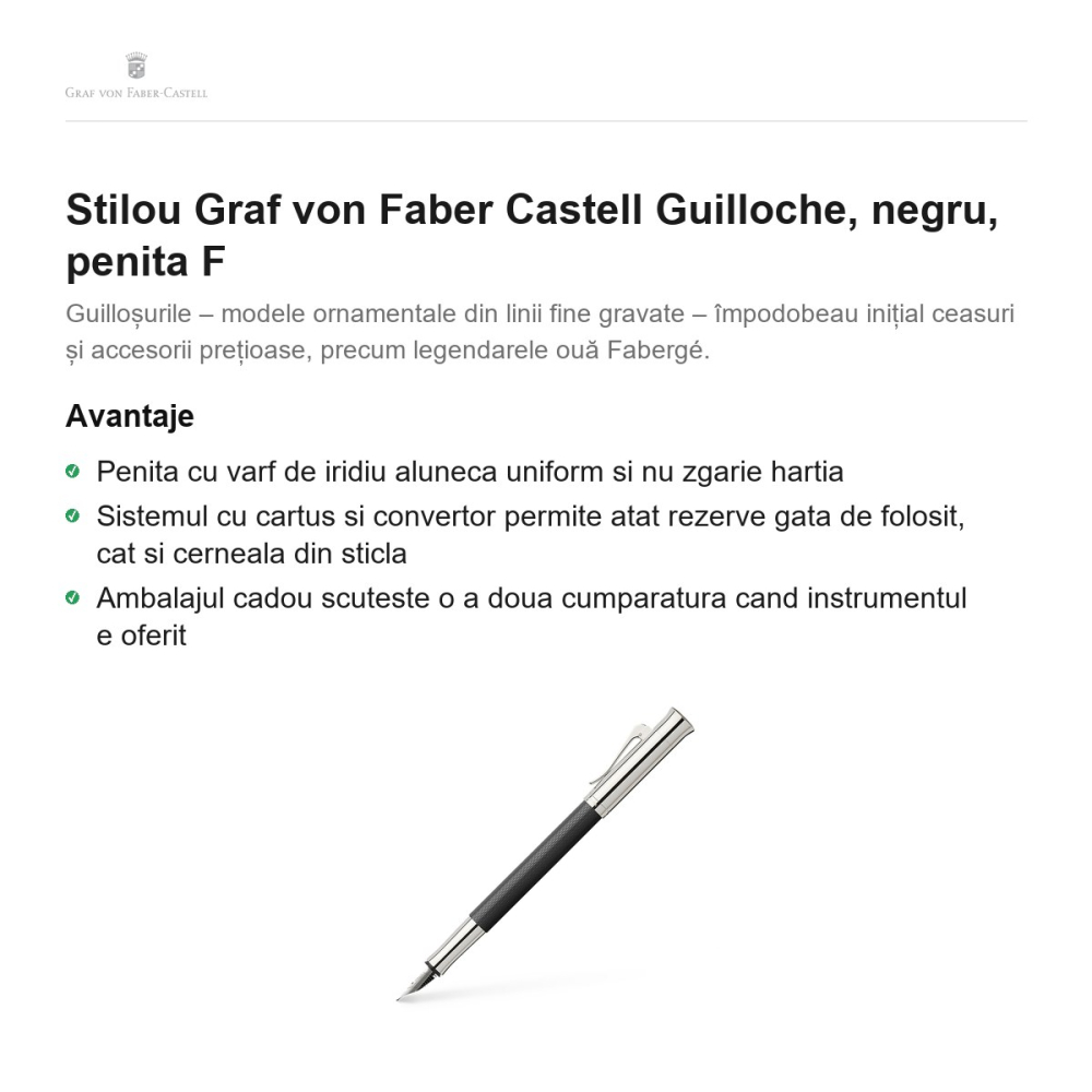 Stilou Graf von Faber Castell Guilloche, negru, penita F [2]