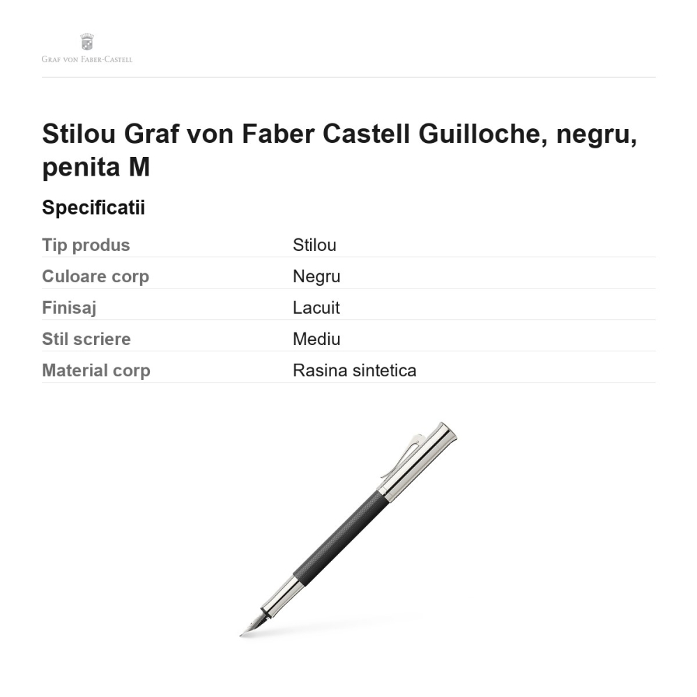 Stilou Graf von Faber Castell Guilloche, negru, penita M [3]