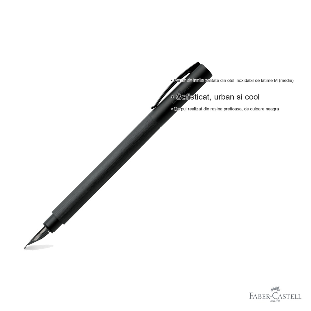 Stilou premium Faber-Castell Ambition All Black, penita otel inoxidabil M, design negru mat, pentru scriere profesionala [3]