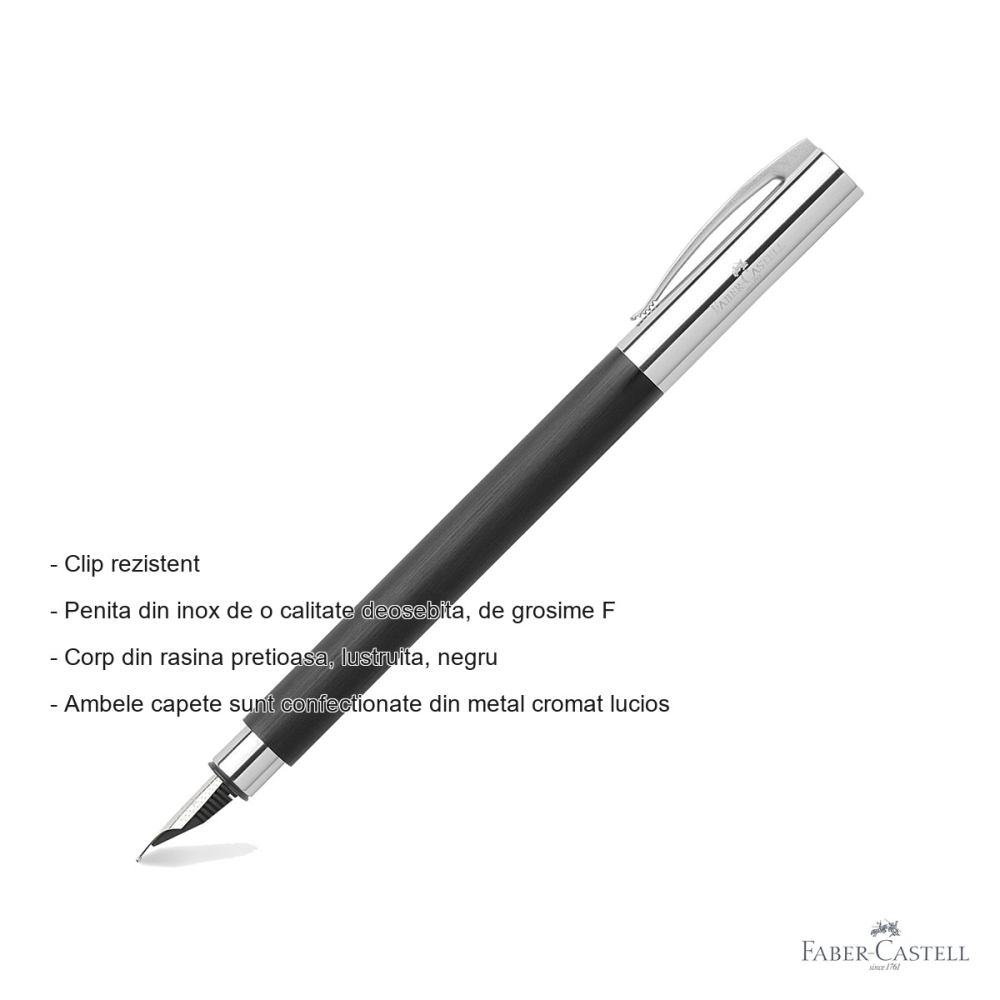 Stilou premium Faber-Castell Ambition, corp din rasina pretioasa neagra, penita inox F, pentru scriere eleganta [2]