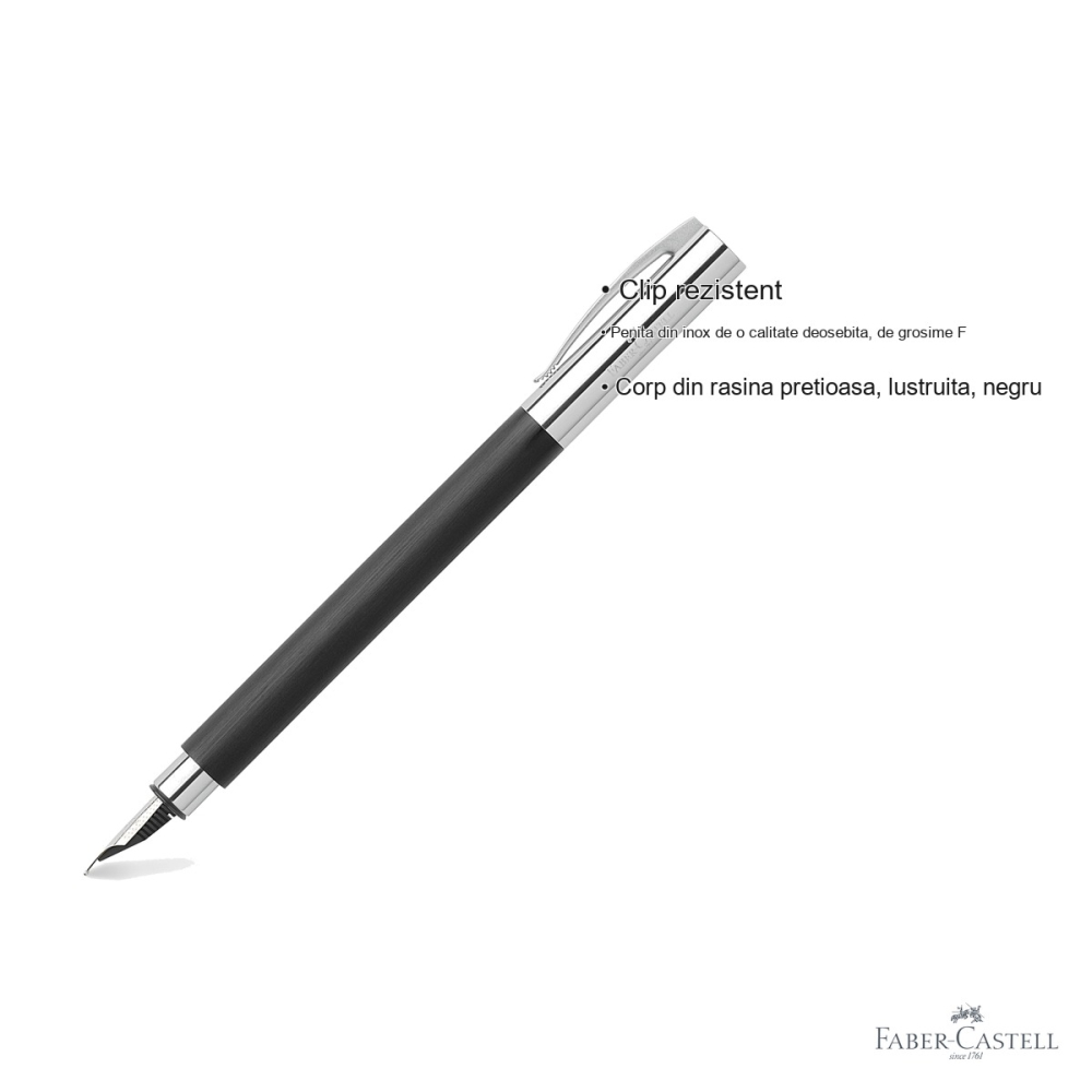 Stilou premium Faber-Castell Ambition, corp din rasina pretioasa neagra, penita inox F, pentru scriere eleganta [3]