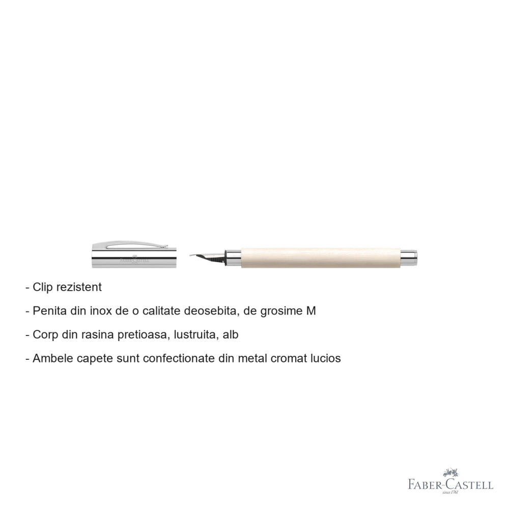 Stilou premium Faber-Castell Ambition Precious, corp alb din rasina, penita inox M, pentru scris elegant [2]