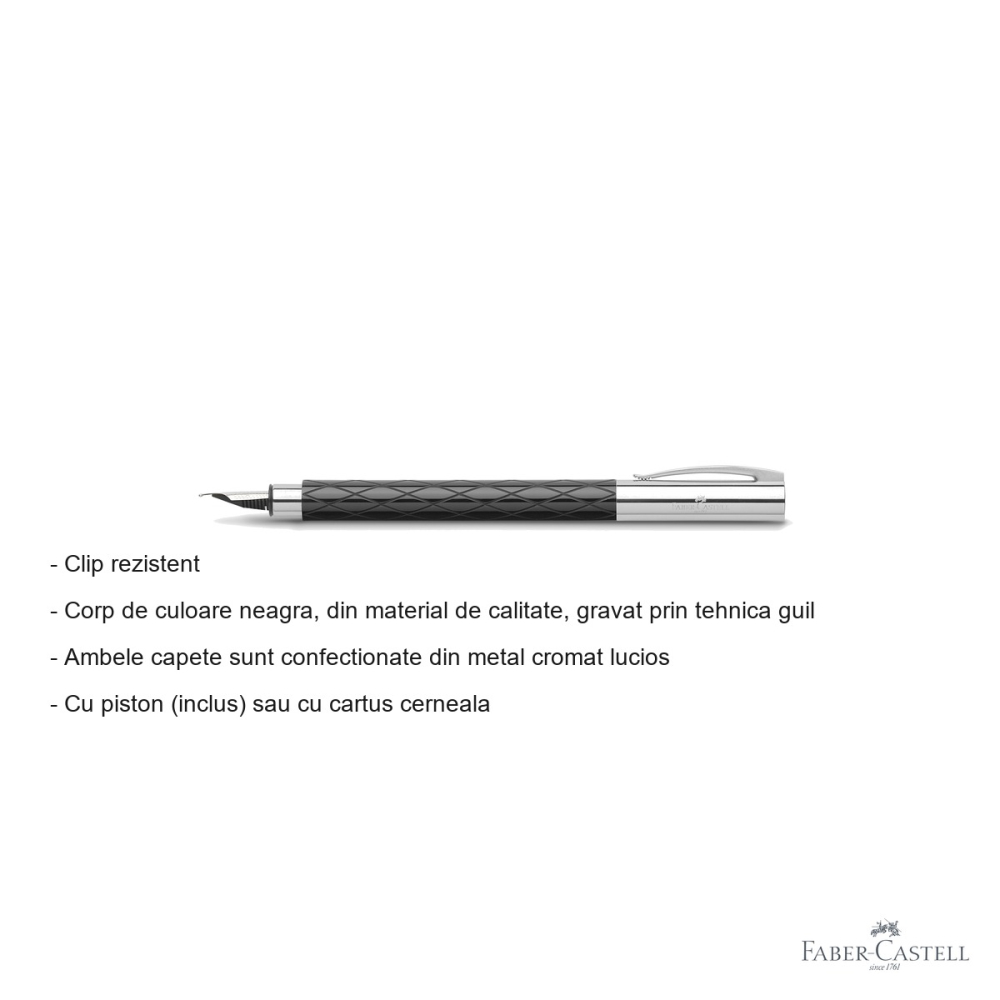 Stilou premium Faber-Castell Ambition Rhombus, corp negru guilloche, penita otel inoxidabil M, pentru scris elegant [2]