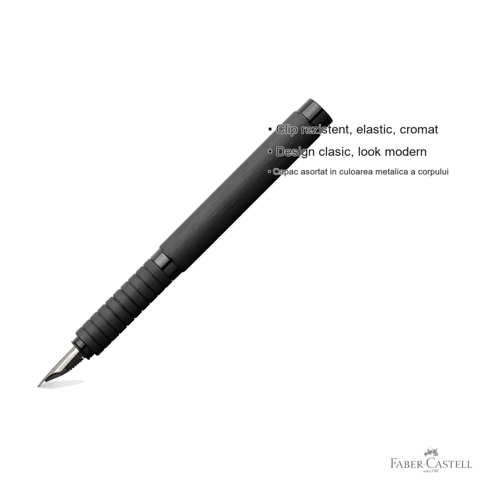 Stilou premium Faber-Castell Essentio Aluminium, corp negru mat, penita B din otel inoxidabil, pentru scris elegant [3]