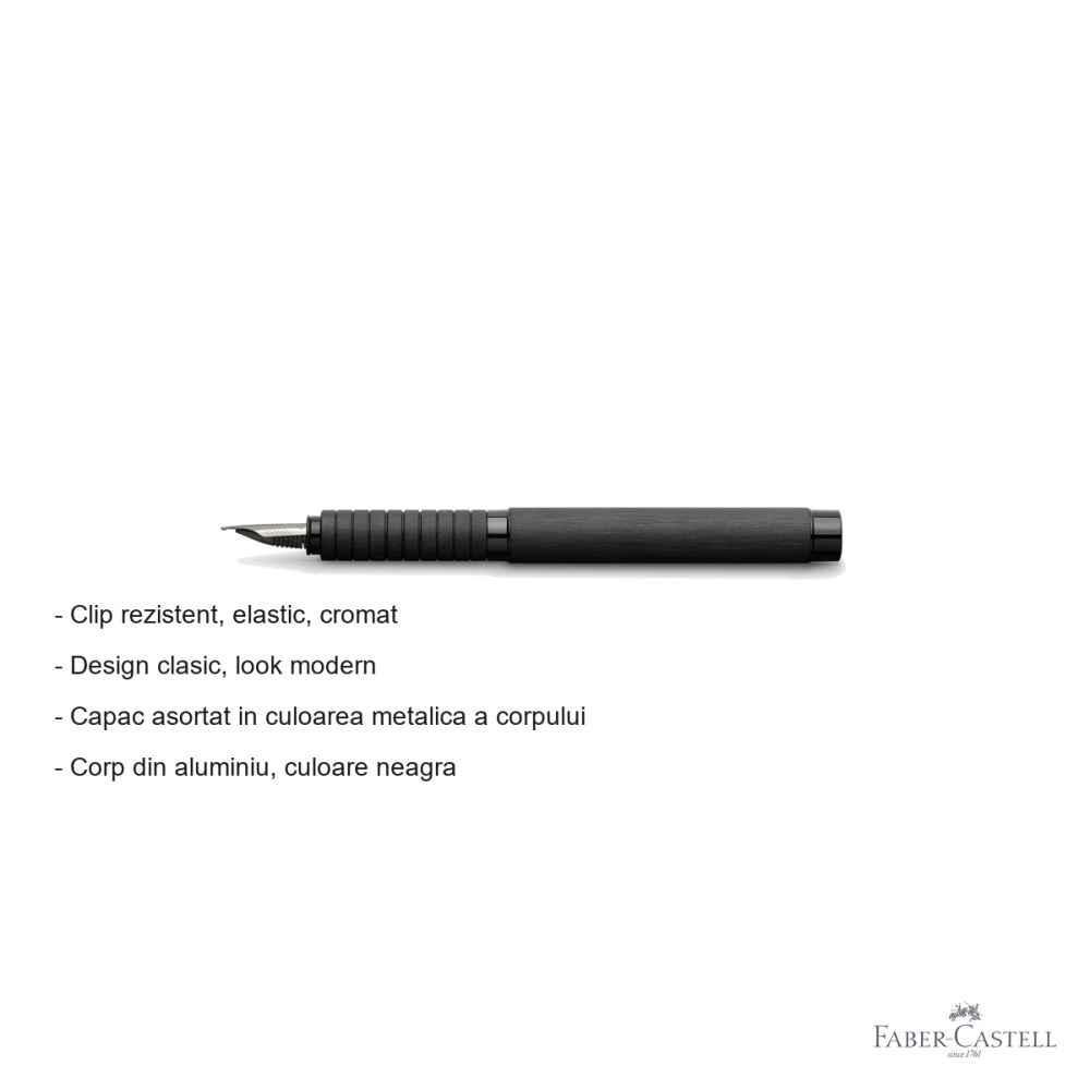 Stilou premium Faber-Castell Essentio Aluminium, corp negru mat, penita B din otel inoxidabil, pentru scris elegant [2]