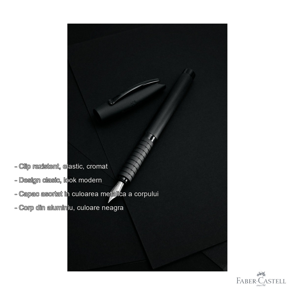 Stilou premium Faber-Castell Essentio Aluminium negru, penita otel inoxidabil M, pentru scris de calitate [2]