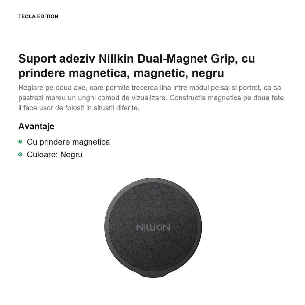 Suport adeziv Nillkin Dual-Magnet Grip, cu prindere magnetica, magnetic, negru [2]