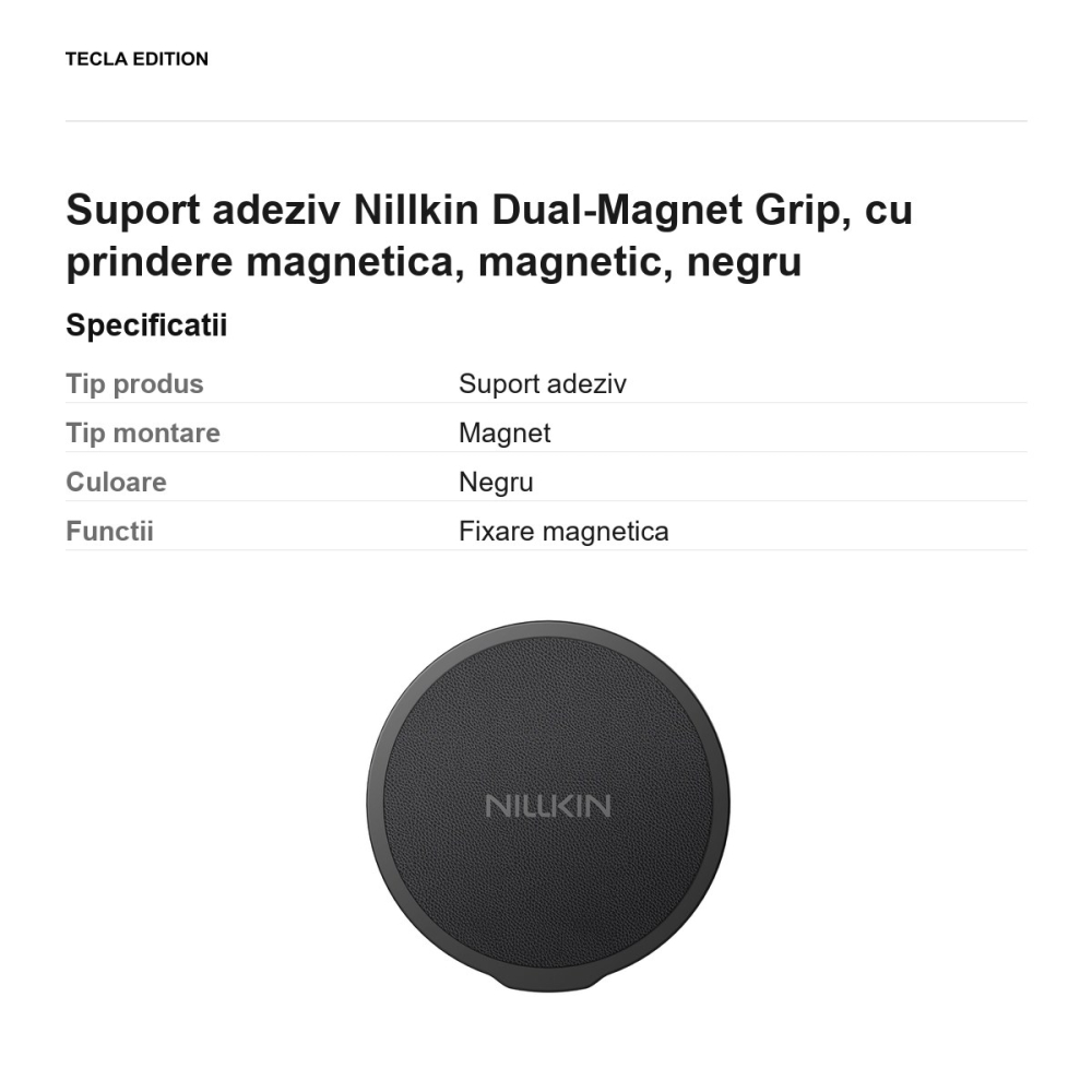Suport adeziv Nillkin Dual-Magnet Grip, cu prindere magnetica, magnetic, negru [3]
