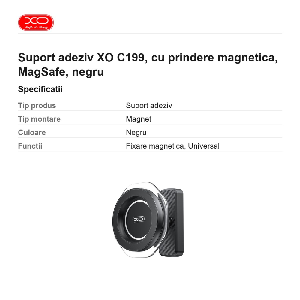 Suport adeziv XO C199, cu prindere magnetica, MagSafe, negru [3]